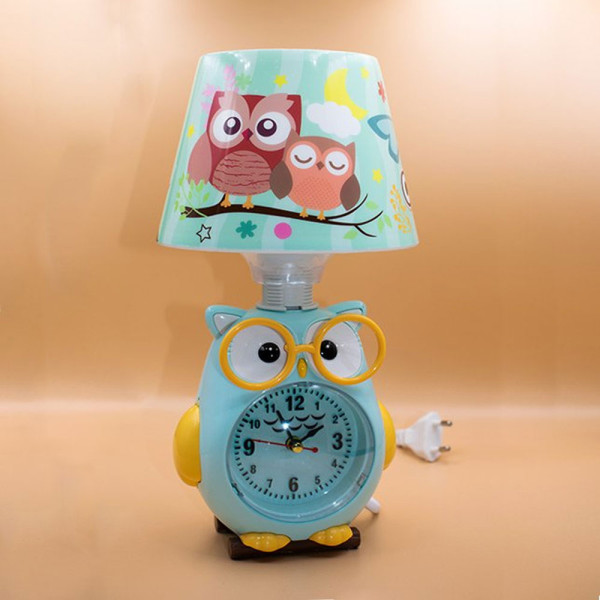Παιδικό Επιτραπέζιο Φωτιστικό - Πορτατίφ με Ρολόι και Σχέδιο Κουκουβάγια 13423 Γαλάζιο