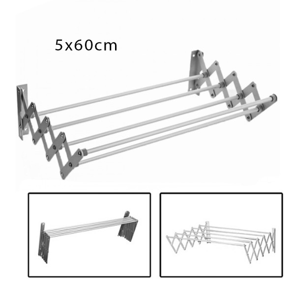 Πτυσσόμενη Απλώστρα Αλουμινίου Τοίχου 5x60cm με Μήκος Απλώματος 6m M5-60CM