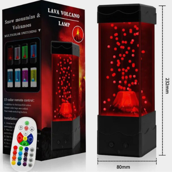 LED Επιτραπέζιο Επαναφορτιζόμενο Φωτιστικό USB με Ηφαίστειο και Τηλεκοντρόλ για Εναλλαγή RGB Φωτισμού BH1002 Μαύρο