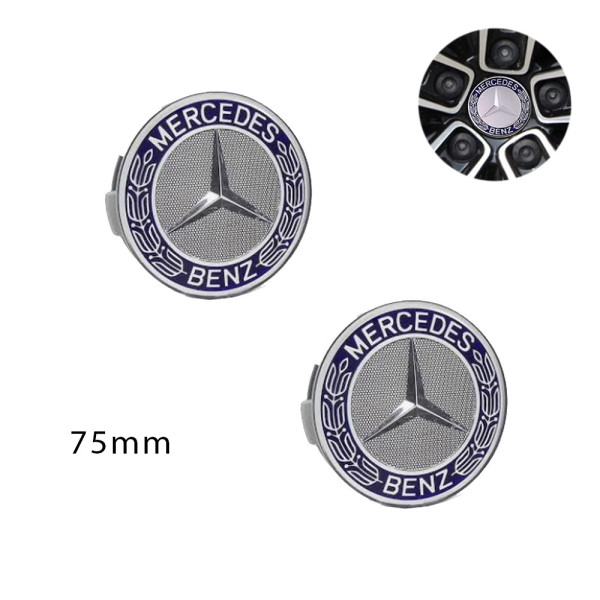 Σετ Διακοσμητικά Καπάκια Κέντρου Ζαντών Mercedes 2τμχ 75mm Μαύρα