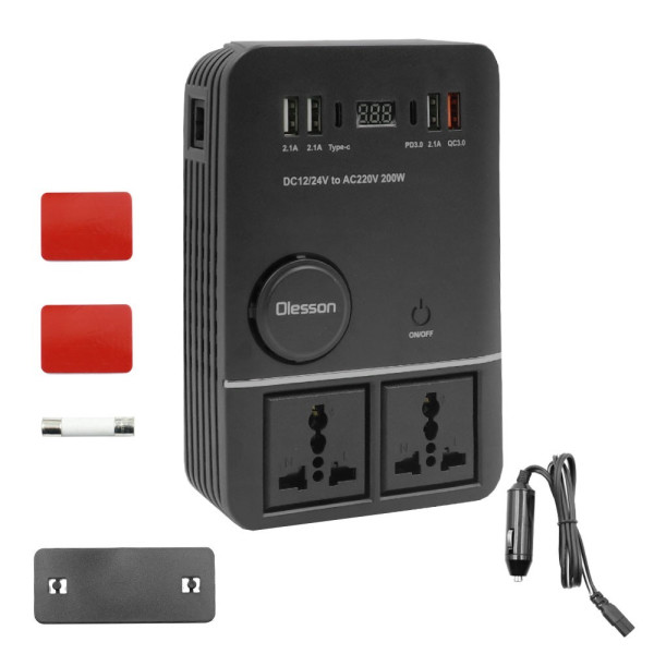 Inverter Αυτοκινήτου 200W για Μετατροπή 12V - 24V DC σε 220V AC με 4xUSB Olesson 1661 Μαύρο