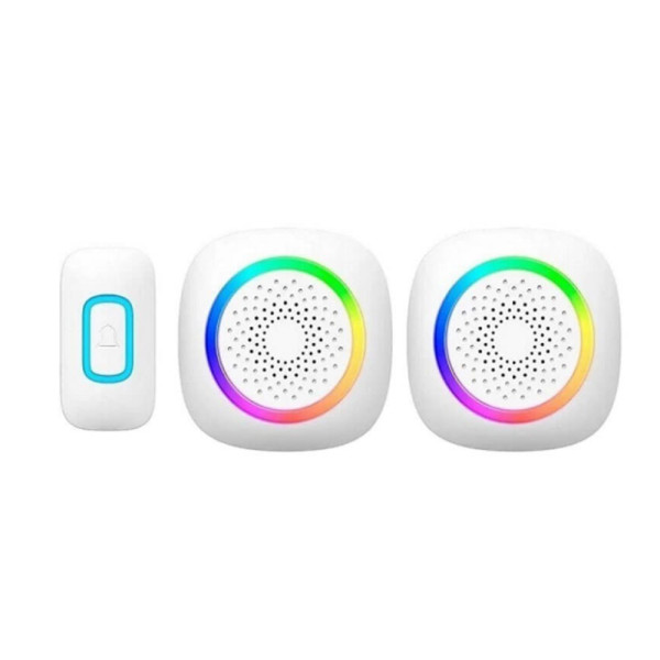 Ασύρματο Κουδούνι Πόρτας με 1 Μπουτόν και 2 Δέκτες με RGB Φωτισμό RL-2R3995 Λευκό