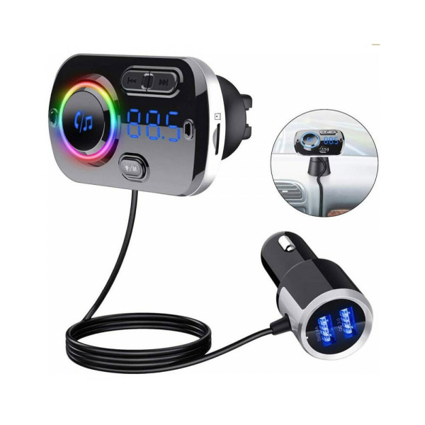 FM Transmitter με Βολτόμετρο 12V-24V - AUX - TF - Οθόνη LCD - 2 Θύρες USB με RGB Φωτισμό BC49BQ Μαύρο
