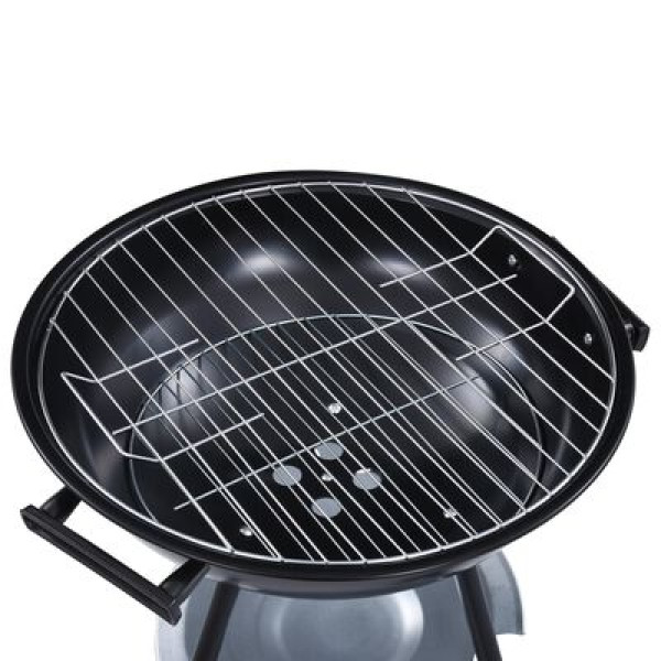 vidaXL XXL Stainless Steel Round Charcoal Grill with Lid and Wheels 44cm