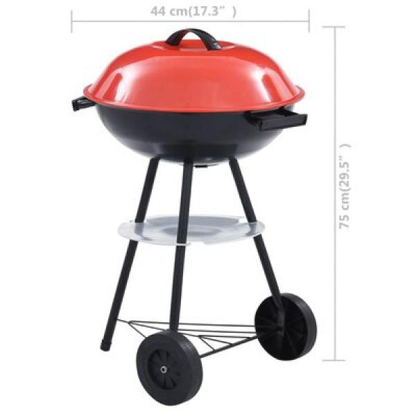 vidaXL XXL Stainless Steel Round Charcoal Grill with Lid and Wheels 44cm