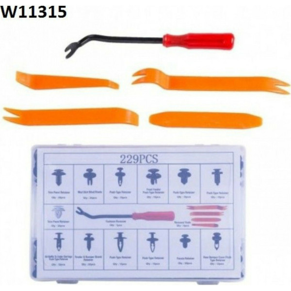 Σετ Πλαστικά Κουμπώματα - Κλιπ Αυτοκινήτου με Εργαλεία Αφαίρεσης 229τμχ