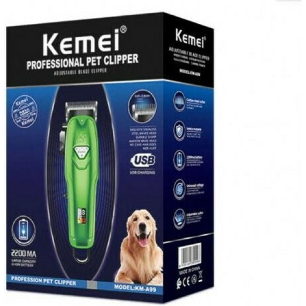 Επαναφορτιζόμενη Κουρευτική Μηχανή Σκύλων Kemei KM-A99 Πράσινο