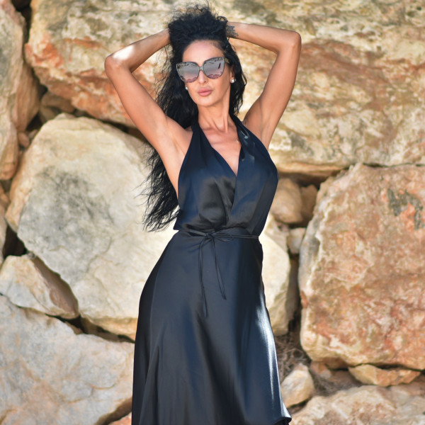 DRESS LONG SATIN MOHICANS  L5940 BLACK