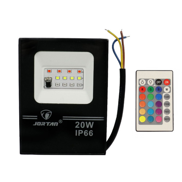 LED Αδιάβροχος Προβολέας 20W με Ασύρματο Τηλεχειριστήριο 12 SMD 1000LM 220V RGB IP66 JORTAN-TP20WRGB