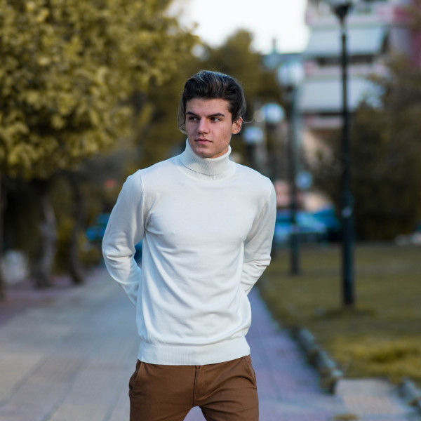 MEN'S KNITTING POLO NECK MOHICANS M001 WHITE