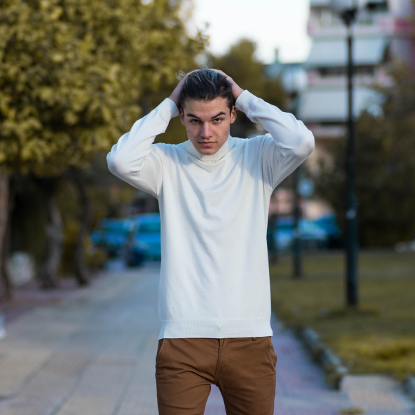 MEN'S KNITTING POLO NECK MOHICANS M001 WHITE