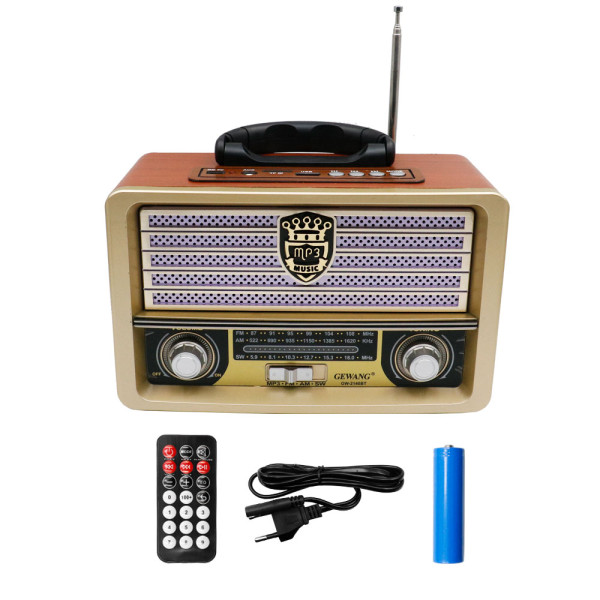 Φορητό Ασύρματο Ηχείο Bluetooth FM/USB/TF/AUX 10W με Τηλεχειριστήριο GEWANG GW-2140BT Καφέ