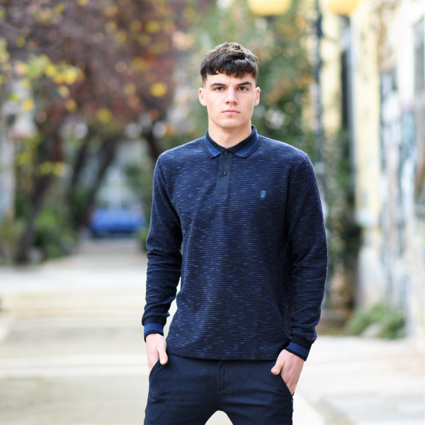 MEN POLO BLOUSE WITH STRIPED MOHICANS 306 BLUE