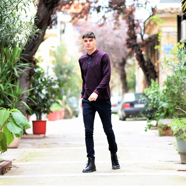 MEN POLO BLOUSE WITH STRIPED MOHICANS 306 BORDO