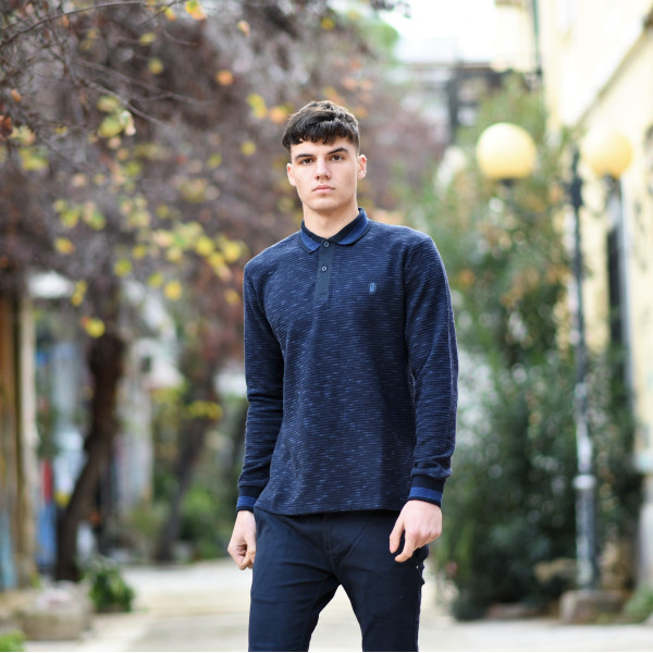 MEN POLO BLOUSE WITH STRIPED MOHICANS 306 BLUE