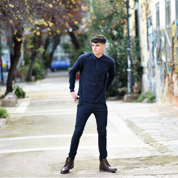 MEN POLO BLOUSE WITH STRIPED MOHICANS 306 BLUE