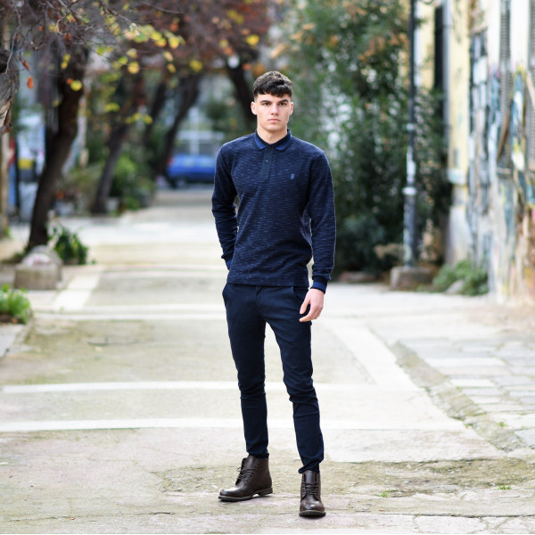 MEN POLO BLOUSE WITH STRIPED MOHICANS 306 BLUE