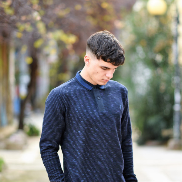 MEN POLO BLOUSE WITH STRIPED MOHICANS 306 BLUE