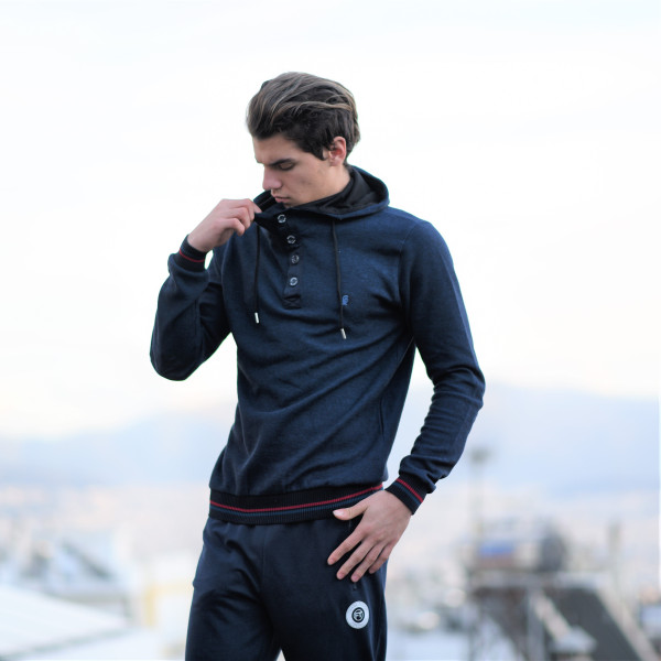 MEN'S SWEATHIRT HOODIED MOHICANS 309.BLUE