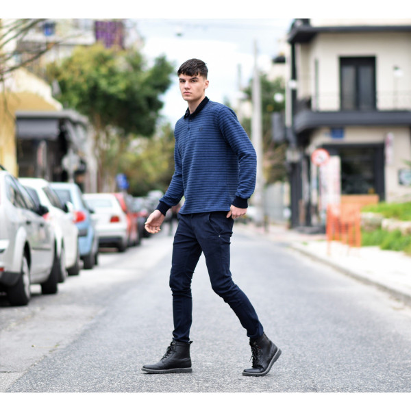 MEN POLO BLOUSE WITH STRIPED MOHICANS 318 BLUE