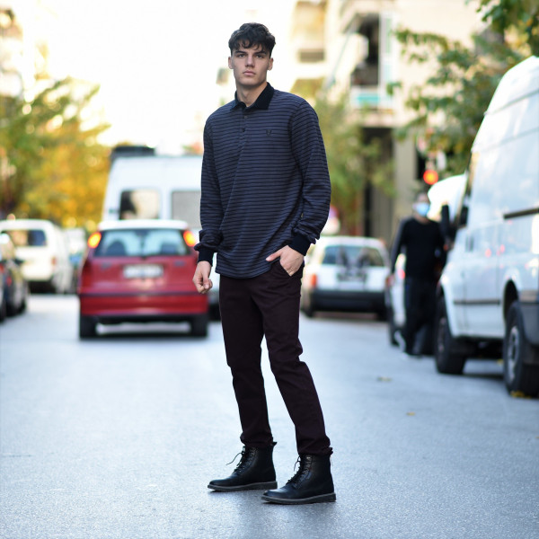 MEN POLO BLOUSE WITH STRIPED MOHICANS 318 DARK GRΑΥ