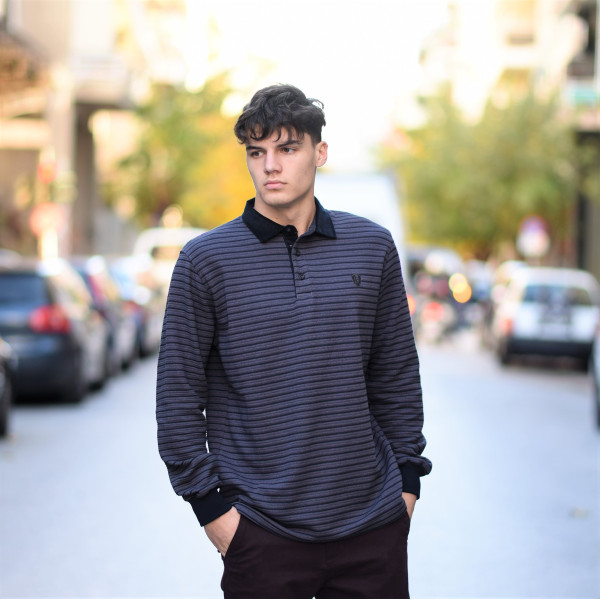 MEN POLO BLOUSE WITH STRIPED MOHICANS 318 DARK GRΑΥ