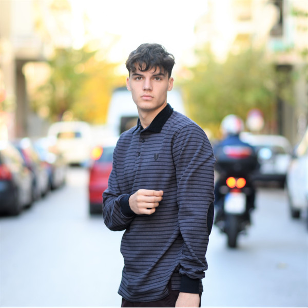 MEN POLO BLOUSE WITH STRIPED MOHICANS 318 DARK GRΑΥ