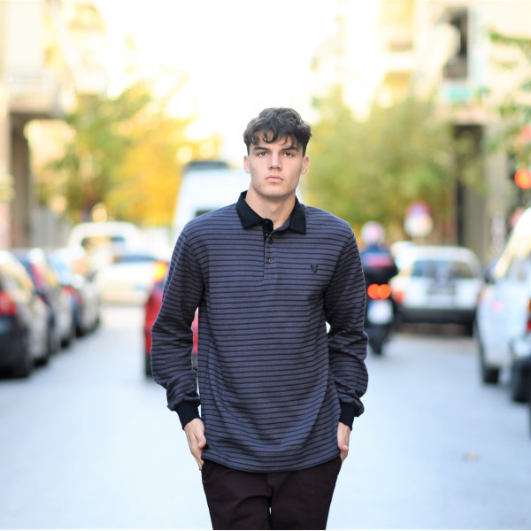 MEN POLO BLOUSE WITH STRIPED MOHICANS 318 DARK GRΑΥ