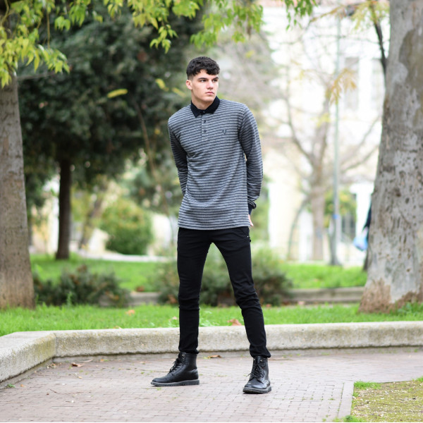 MEN  POLO BLOUSE WITH STRIPED MOHICANS 318 GRΑΥ