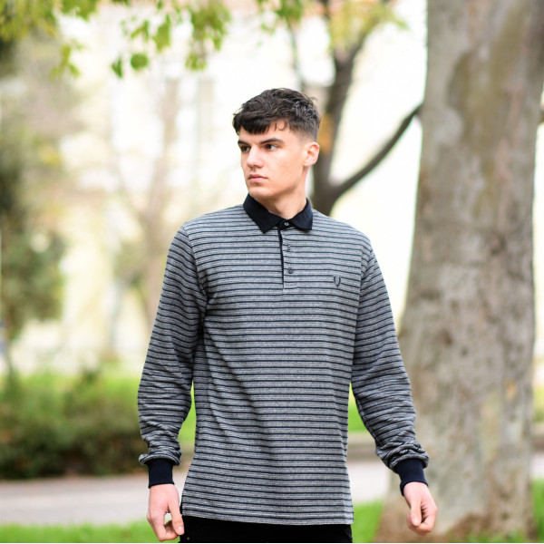MEN  POLO BLOUSE WITH STRIPED MOHICANS 318 GRΑΥ