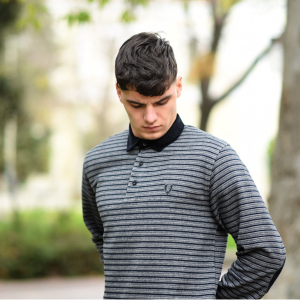 MEN  POLO BLOUSE WITH STRIPED MOHICANS 318 GRΑΥ