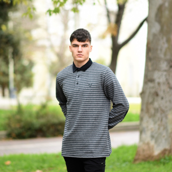 MEN  POLO BLOUSE WITH STRIPED MOHICANS 318 GRΑΥ