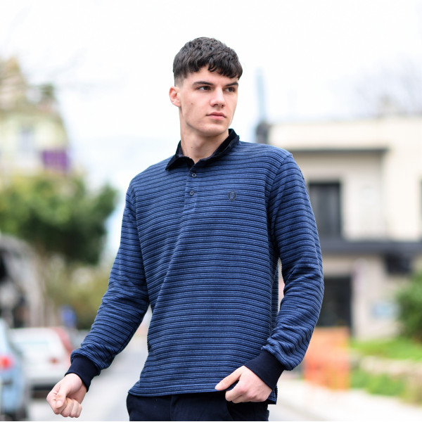 MEN POLO BLOUSE WITH STRIPED MOHICANS 318 BLUE