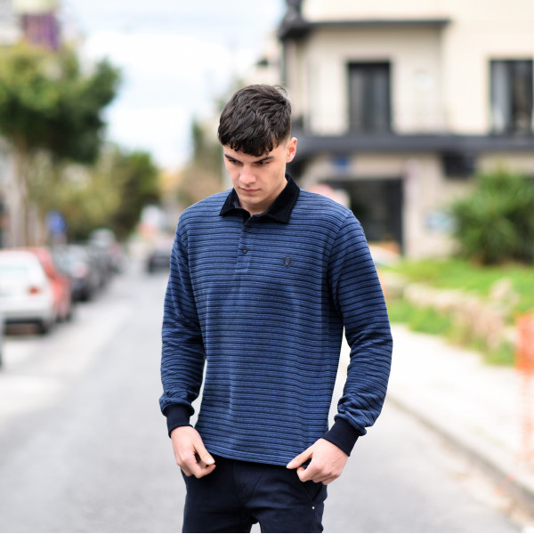 MEN POLO BLOUSE WITH STRIPED MOHICANS 318 BLUE