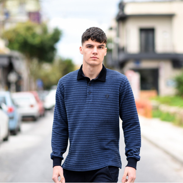 MEN POLO BLOUSE WITH STRIPED MOHICANS 318 BLUE