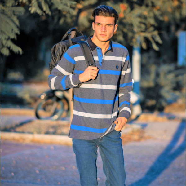 MEN POLO BLOUSE WITH STRIPED MOHICANS 325 BLUE