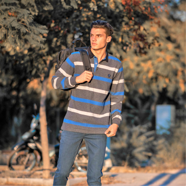 MEN POLO BLOUSE WITH STRIPED MOHICANS 325 BLUE