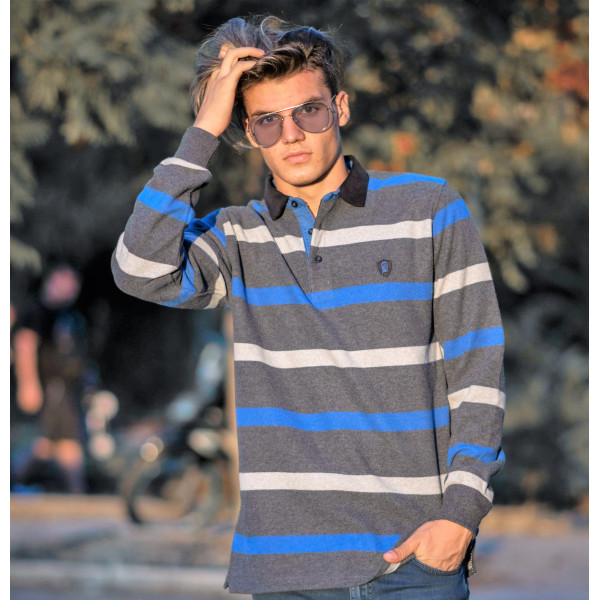 MEN POLO BLOUSE WITH STRIPED MOHICANS 325 BLUE