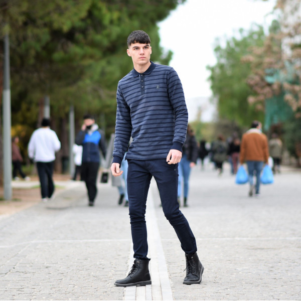 MEN POLO BLOUSE WITH STRIPED MOHICANS 326 GRAY