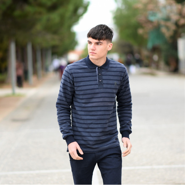 MEN POLO BLOUSE WITH STRIPED MOHICANS 326 GRAY