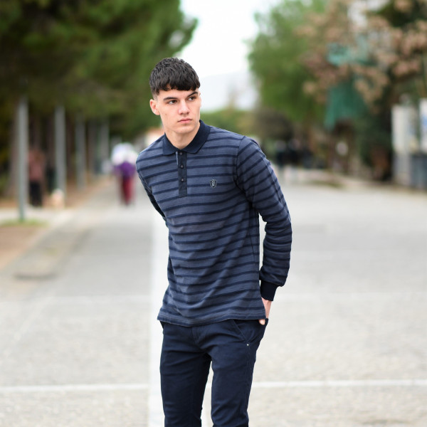 MEN POLO BLOUSE WITH STRIPED MOHICANS 326 GRAY