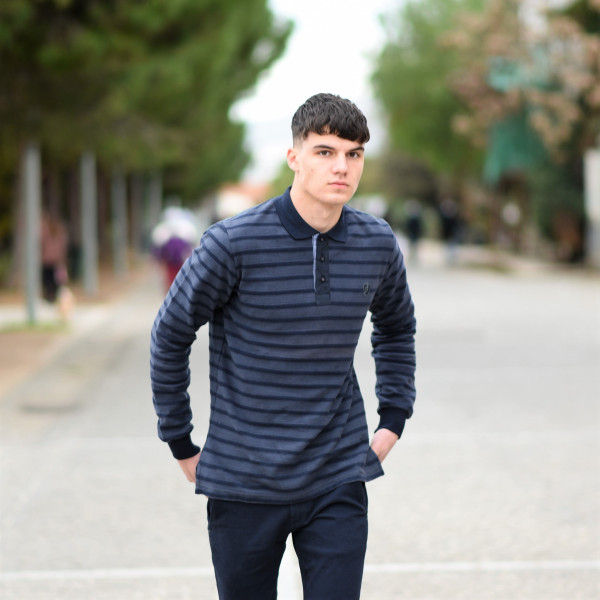 MEN POLO BLOUSE WITH STRIPED MOHICANS 326 GRAY