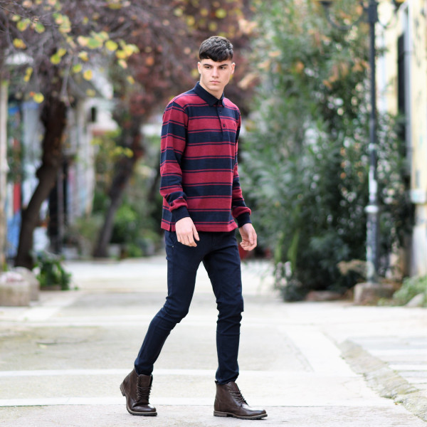 MEN POLO BLOUSE WITH STRIPED MOHICANS 328 BORDO