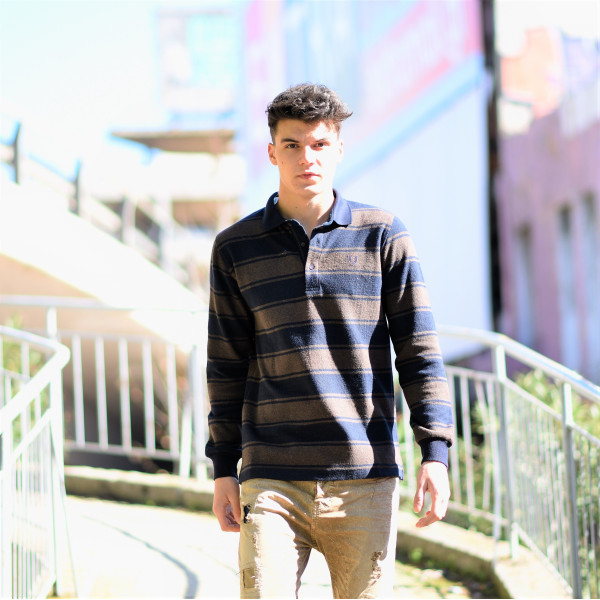 MEN POLO BLOUSE WITH STRIPED MOHICANS 328 BROWN