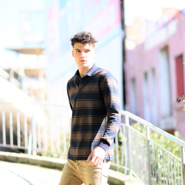MEN POLO BLOUSE WITH STRIPED MOHICANS 328 BROWN