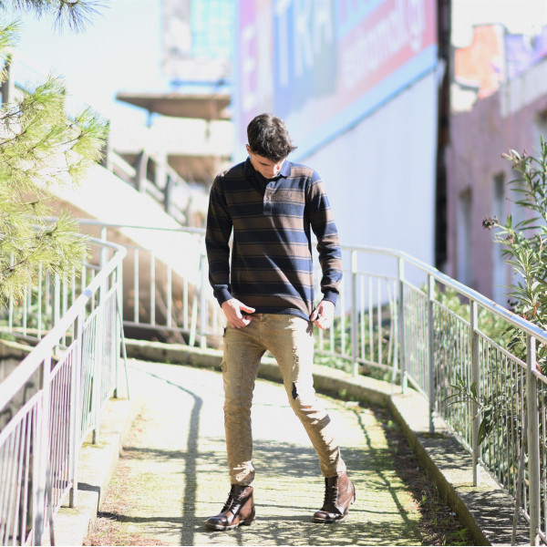 MEN POLO BLOUSE WITH STRIPED MOHICANS 328 BROWN