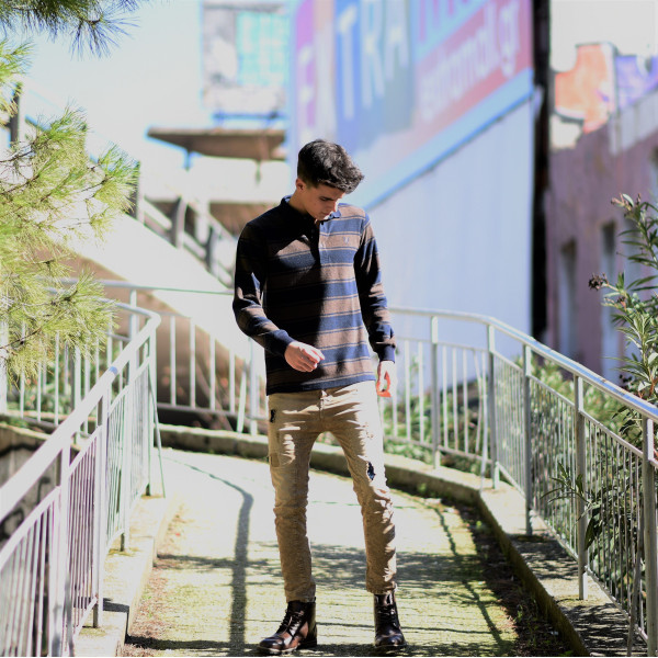 MEN POLO BLOUSE WITH STRIPED MOHICANS 328 BROWN