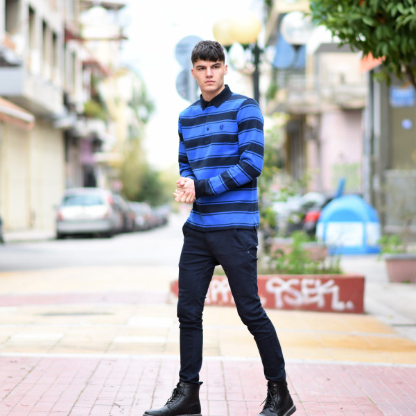 MEN POLO BLOUSE WITH STRIPED MOHICANS 328 BLUE