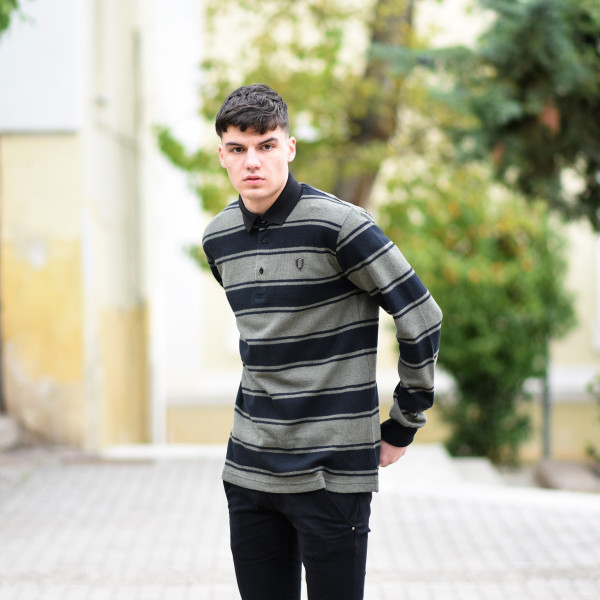 MEN POLO BLOUSE WITH STRIPED MOHICANS 328 GRAY