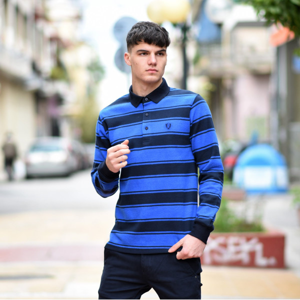 MEN POLO BLOUSE WITH STRIPED MOHICANS 328 BLUE